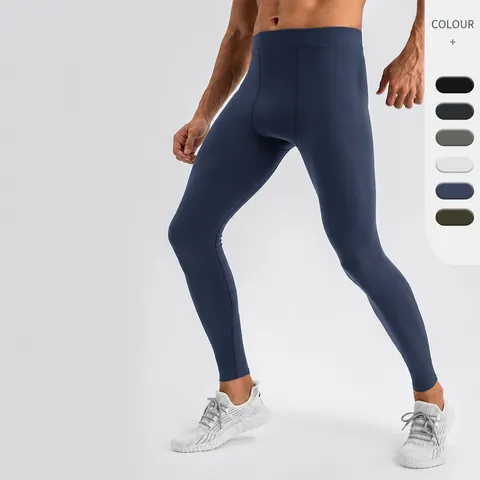 Herren Atmungsaktive Yoga Leggings Hohe Taille Elastische Training Kompressionshose Weiche Sporttights Nylon Elasthan Hose