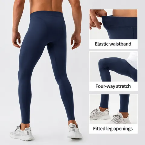 Herren Atmungsaktive Yoga Leggings Hohe Taille Elastische Training Kompressionshose Weiche Sporttights Nylon Elasthan Hose