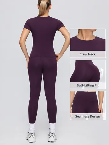 Naked Feel Brushed Yoga Set Top And Bottom High Waist Hip Lifting Tights Fitness Sportswear Quick Dry Running Gym Wear For Women
