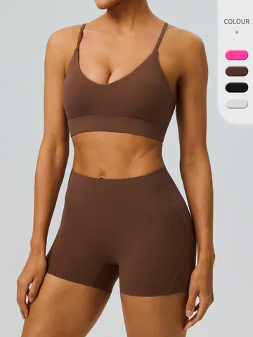 Women Western Style Yoga Set Double Sided Brushed Sports Bra High Waist Tight Running Shorts Fitness Top And Bottom