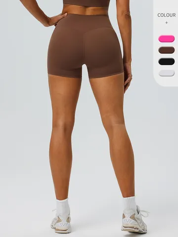 Pantaloncini da Yoga a Vita Alta da Donna Sollevamento Glutei Pantaloncini da Corsa Atletici Spazzolato Nylon Elastan Gym Bottoms