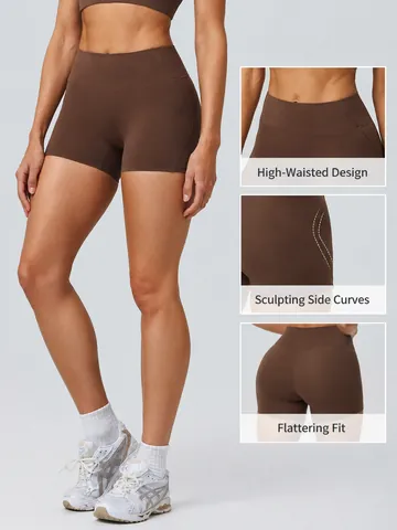 Pantaloncini da Yoga a Vita Alta da Donna Sollevamento Glutei Pantaloncini da Corsa Atletici Spazzolato Nylon Elastan Gym Bottoms