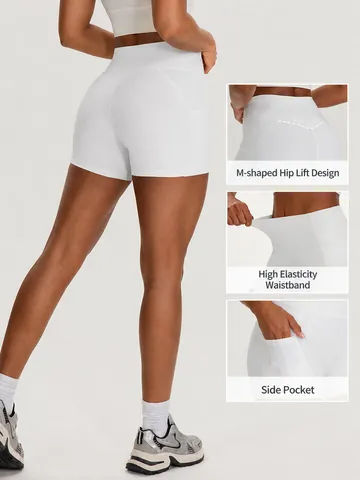 Women High Waist Yoga Shorts With Side Pockets Hip Lifting Tummy Control Gym Fitness Sports Tight Bottom Shorts