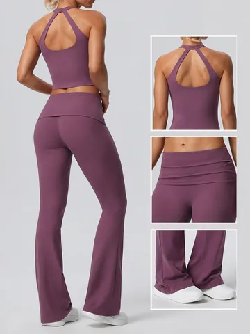 Dames Halter Yoga Set Uitlopende Broek Hoge Taille Tweedelig Activewear Hardlopen Fitness Sportkleding Nylon Spandex Slim Fit