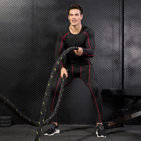 Men's PRO Compression Gym Set Top And Bottom Quick Dry Athletic Long Sleeve Shirt And Pants Training Fitness Sportswear