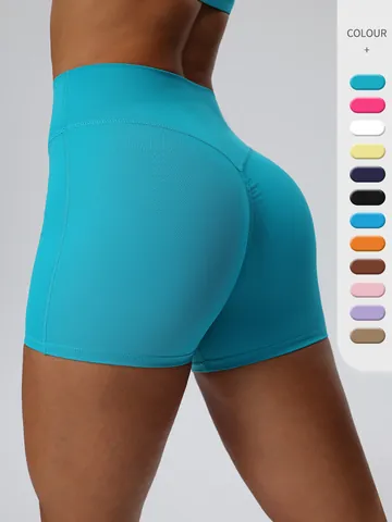 Dames High Waist Yogashorts Scrunch Butt Peach Lift Sneldrogend Ademend Fitness Gym Hardlopen Biker Shorts Broek