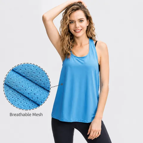 Women Sports Tank Top Loose Yoga Vest Breathable Mesh Quick Dry Top Racerback Athletic Running Sleeveless Top For Gym Workout