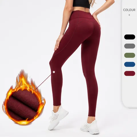 Dames Fleece Gevoerde Yogabroek Hoge Taille Thermische Legging met Zakken Workout Compressie Hardlopen Fitness Gym Bottom