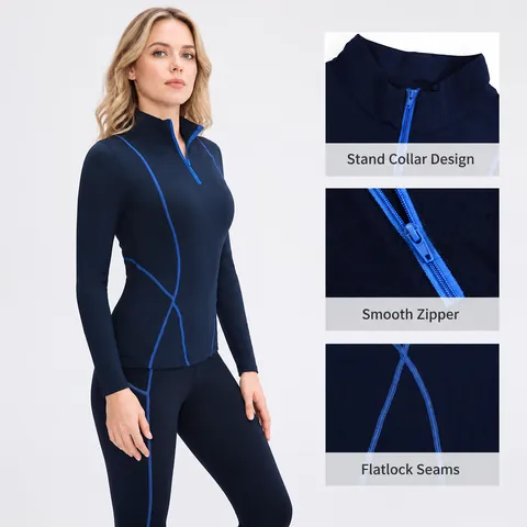 Damen Fleecefutter Fitness Top And Bottom Polyester Hochdehnbar Stehkragen Halbreißverschluss Yoga Set Laufen Workout Bekleidung