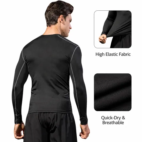 Men's Fitness Gym Set Quick Dry Compression Long Sleeve Top And Fake Two-Piece Pants Sports Tracksuit For Running Training 1019-7010