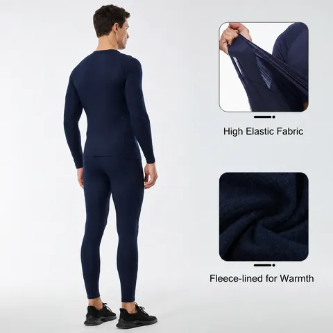 Men Autumn Winter Fleece Lined Thermal Underwear Set High Elastic Compression Sportswear Top And Bottom Running Fitness Suit