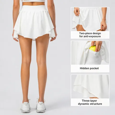 Women Sports Skort With Hidden Inner Pocket 2 In 1 Anti-Exposure High Waist Tennis Skirt Polyester Spandex Fitness Bottom