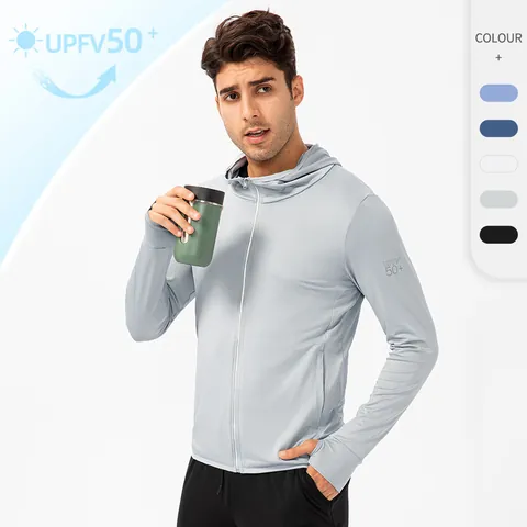 Men UPF 50+ Sun Protection Jacket Breathable Thin Hooded Top For Outdoor Sports Fishing Cycling Polyester Spandex Long Sleeve Jacket