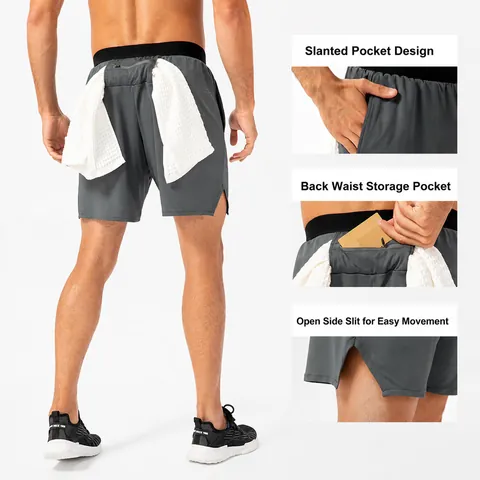 Pantalones Cortos Deportivos para Hombre Secado Rápido Alta Elasticidad Running Entrenamiento Gimnasio Con Bucle Toalla