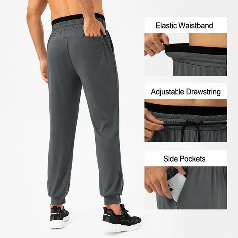 Men's Quick Dry High Waist Jogger Pants Loose Fit Fitness Running Sweatpants With Back Zipper Pocket Sports Bottoms
