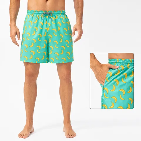 Men Quick Dry Beach Shorts Palm Leaf Banana Printed Swim Trunks Mesh Lining Board Shorts For Surfing Vacation Summer Bottom