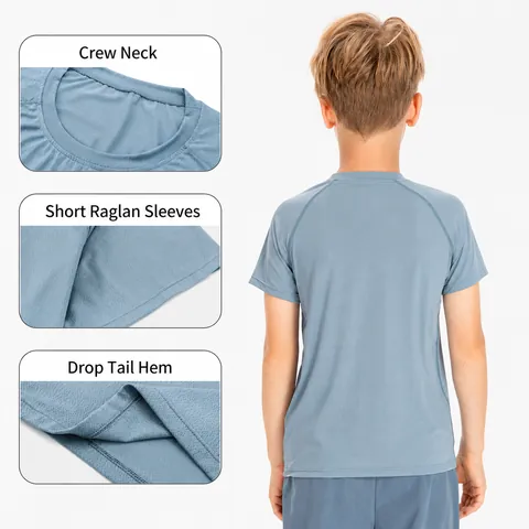Maglietta Sportiva da Ragazzo ad Asciugatura Rapida Sensazione di Freschezza Mesh Traspirante Manica Raglan per Bambini