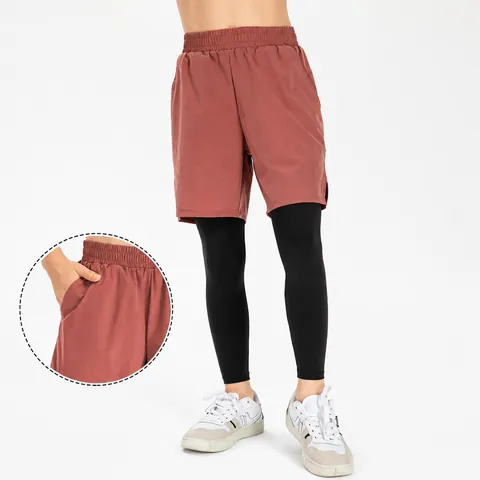 Jungen Falsche Zwei-Teile Sporthose Schnelltrocknend Atmungsaktiv Kinder Laufen Basketball Training Leggings