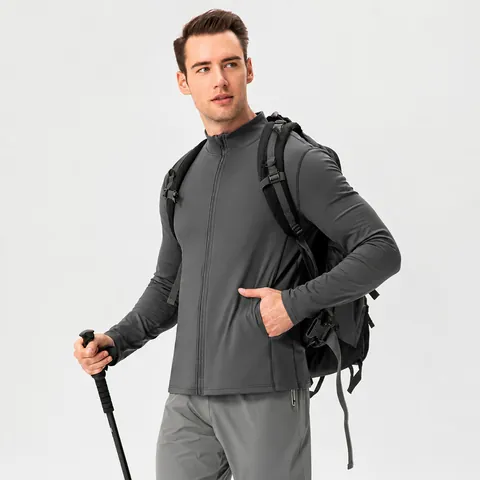 Men's Fleece Lined Sports Jacket Slim Fit Full Zip Training Top Outdoor Fitness Running Hoodless Warm Coat