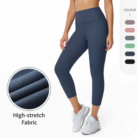 Women High Waist Yoga Capris Nude Feel Tummy Control Butt Lifting Gym Leggings Skin-Friendly Breathable Running Training Pants Bottom
