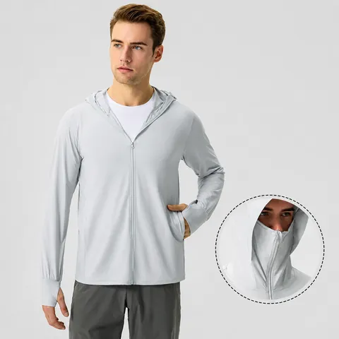 Unisex Outdoor Sun Protection Jacket Ice Silk Nylon UV Protection Hooded Long Sleeve Cycling Hiking Sport Top