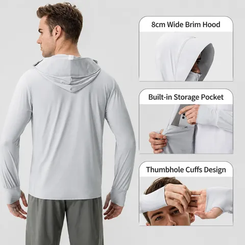 Unisex Outdoor Sun Protection Jacket Ice Silk Nylon UV Protection Hooded Long Sleeve Cycling Hiking Sport Top