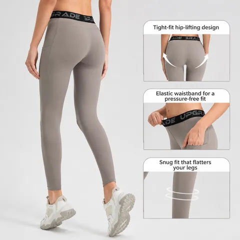 Women High Waist Yoga Pants With Side Pockets Hip Lifting Breathable Quick Dry Running Fitness Leggings Upgrade Letter Waistband Bottom