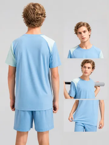 Boys Summer Athletic T-Shirt Breathable Nylon Spandex Short Sleeve Top Contrast Color Casual Sport Shirt For Running