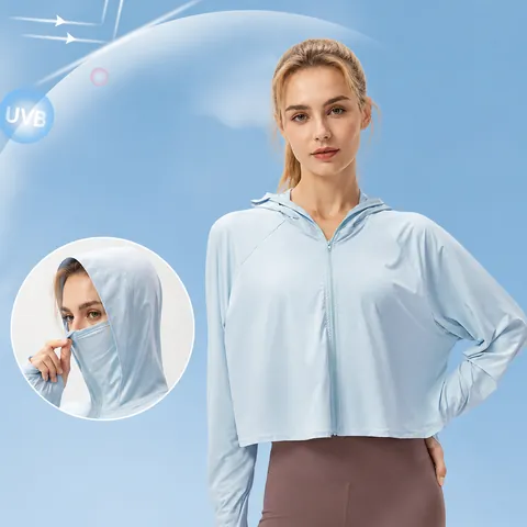 Women's Cooling Ice Silk Sun Protection Jacket UPF50+ UV Protective Long Sleeve Hooded Top For Outdoor Sports Cycling Hiking
