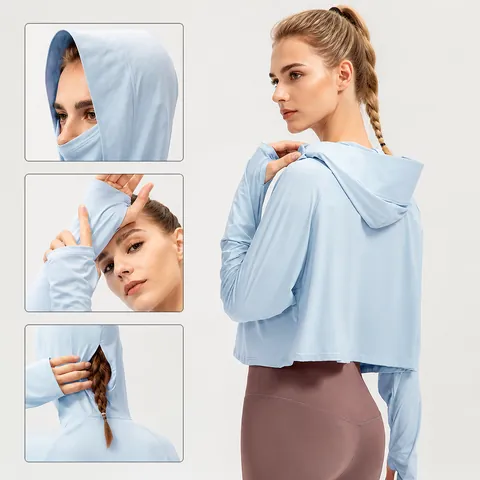 Women's Cooling Ice Silk Sun Protection Jacket UPF50+ UV Protective Long Sleeve Hooded Top For Outdoor Sports Cycling Hiking