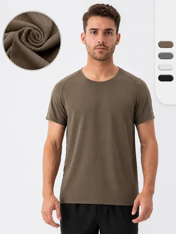 Men's Quick Dry Athletic T-Shirt Breathable Grid Nylon Spandex Loose Short Sleeve Running Fitness Training Gym Sport Top