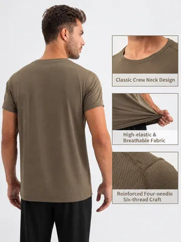 Men's Quick Dry Athletic T-Shirt Breathable Grid Nylon Spandex Loose Short Sleeve Running Fitness Training Gym Sport Top
