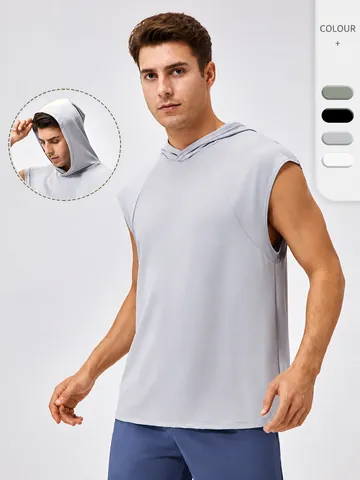 Men Hooded Gym Tank Top Quick Dry Sleeveless Muscle Shirt For Running Basketball Training Breathable Sportswear Top
