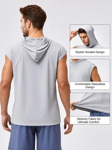Men Hooded Gym Tank Top Quick Dry Sleeveless Muscle Shirt For Running Basketball Training Breathable Sportswear Top