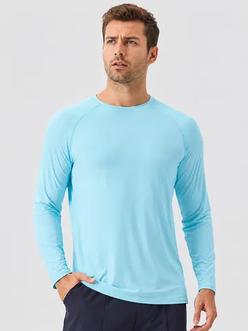 Ανδρικό Αθλητικό T-Shirt από Μετάξι Πάγου Προστασία από τον Ήλιο Αναπνεύσιμο Δροσιστικό UPF50+ Μακρυμάνικο για Τρέξιμο Γυμναστήριο