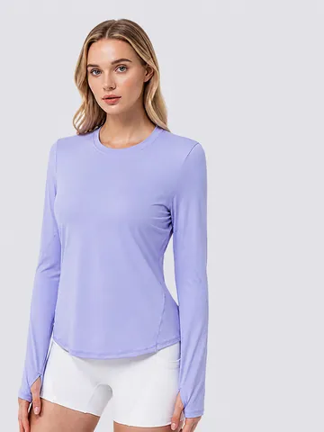 Women Ice Silk Sun Protection Long Sleeve Top Nylon Spandex UV Protection Breathable Activewear Running Yoga Sports Shirt