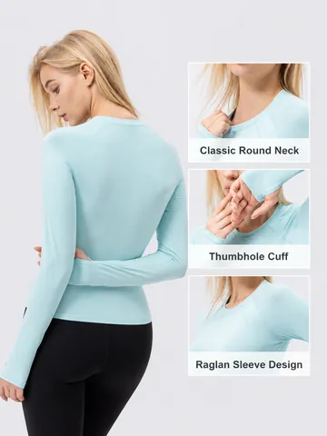 Women Sun Protection Yoga Top Long Sleeve Cooling Breathable Athletic T-Shirt Running Gym Workout Slim Fit Top Thumb Holes