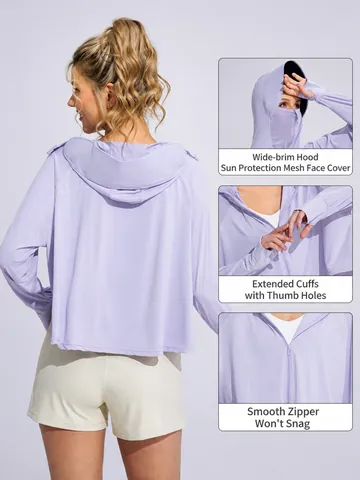 Women Sun Protection Clothing Ice Silk Anti-UV Hooded Jacket Loose Outdoor Sports Sunscreen Top With Black Glue Brim