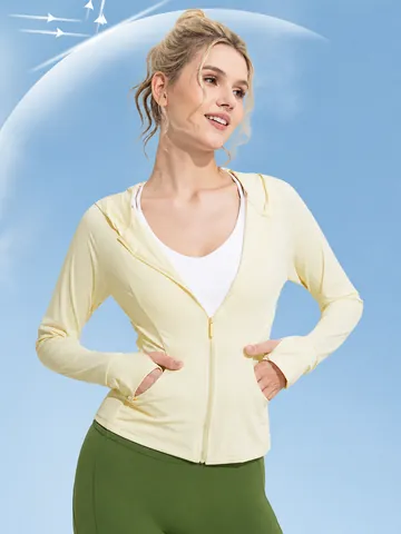 Women Ice Silk Sun Protection Clothing Slim Fit UV Protection Long Sleeve Hooded Sports Top For Outdoor Running Breathable Cooling Jacket