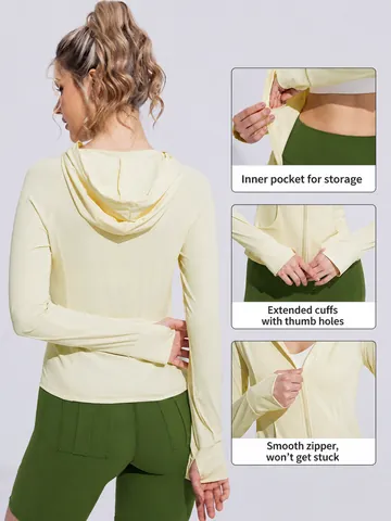 Women Ice Silk Sun Protection Clothing Slim Fit UV Protection Long Sleeve Hooded Sports Top For Outdoor Running Breathable Cooling Jacket