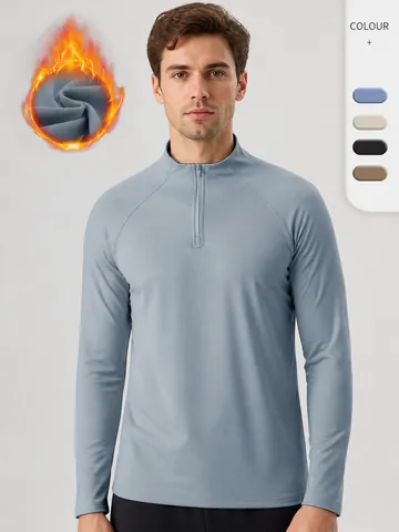 Men Half Zip Sport Long Sleeve Top Fleece Lined Warm Running Shirt Polyester Spandex Raglan Sleeve Fitness Gym Workout Outdoor Thermal Top