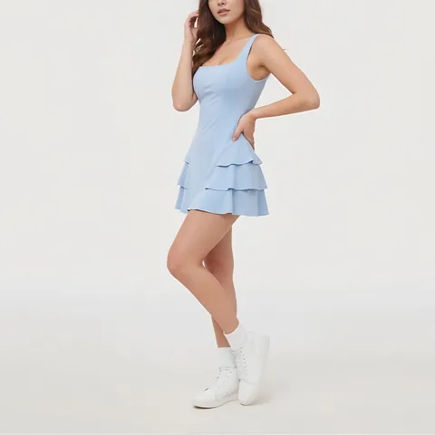 Robe de Tennis Sans Manches pour Femmes Avec Coussinets de Poitrine Robe de Sport à Volants Superposés Course Fitness Top And Bottom