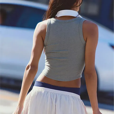 Women Henley Neck Button Sports Tank Top Slim Fit Cropped Ribbed Yoga Vest Sleeveless Pilates Top Modal Blend Activewear