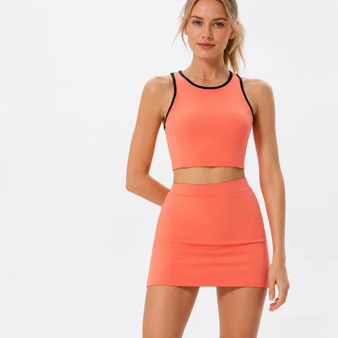 Women Professional Tennis Clothing Set Racerback Sports Tank Top And Pleated Skirt Moisture Wicking Fitness Activewear Set