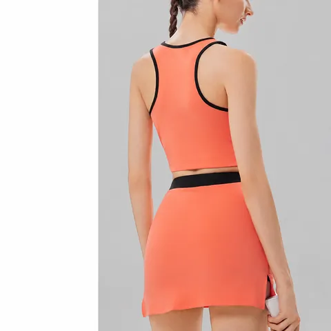 Women Professional Tennis Clothing Set Racerback Sports Tank Top And Pleated Skirt Moisture Wicking Fitness Activewear Set