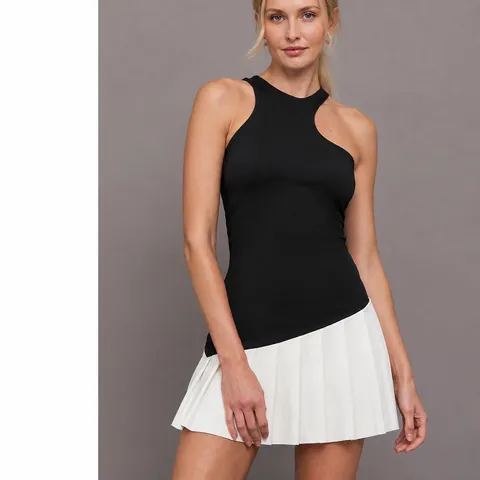 Women's Ballet Style Tennis Dress Sleeveless Quick Dry One-Piece Pleated Skirt For Gym Badminton Sports Top And Bottom