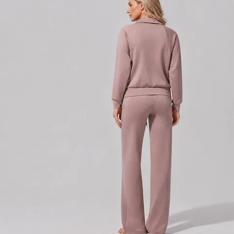 Ensemble de Sport Décontracté en Tissu Scuba pour Femmes Haut à Manches Longues et Pantalon de Yoga Taille Haute