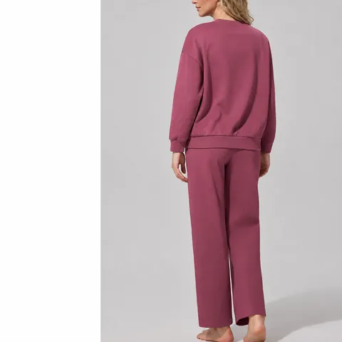 Women Fashion Cotton Blend Casual Sweatshirt Or Sweatpants Loose Fit Round Neck Long Sleeve Top And Elastic Waist Bottom