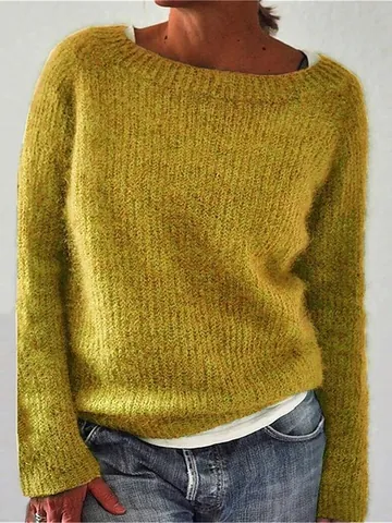Dames Casual Acryl Gebreide Trui Basic Effen Kleur Ronde Hals Lange Mouw Pullover Elegant Slim Fit Gebreide Top