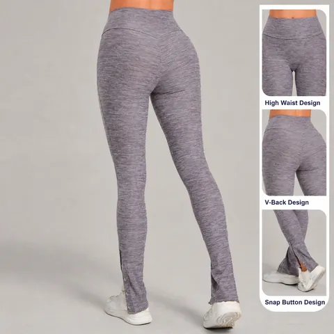 Damen High Waist Yoga Schlaghose Gebürstete Booty Lift Bauchkontrolle Leggings Schlitzbein Druckknopf Sport Tanzhose